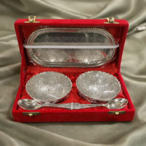 German silver or silver-plated metal bowl and tray gift set