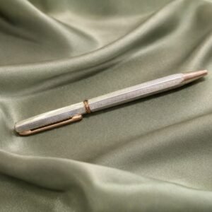 Handcrafted Sterling Silver Guilloché Ballpoint Pen with Rose Gold Accents