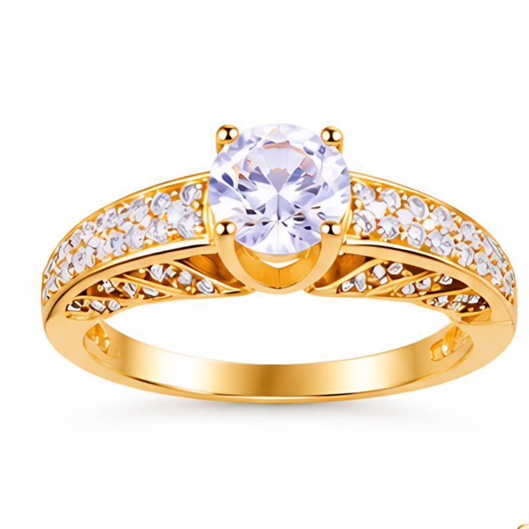 Gold-Plated Zircon Solitaire Ring with Accented Band