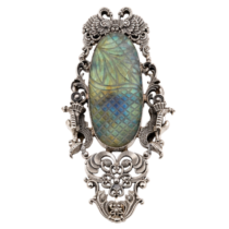 Ornate Labradorite Brooch in Sterling Silver