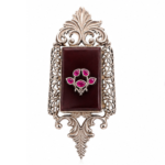 Vintage-Inspired Silver Brooch with Red Stone & Pink Accents
