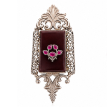 Vintage-Inspired Silver Brooch with Red Stone & Pink Accents