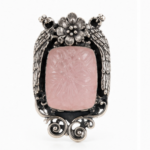 Sterling Silver Carved Rose Quartz Brooch