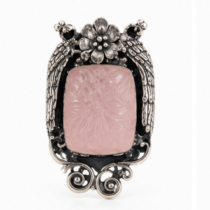Sterling Silver Carved Rose Quartz Brooch