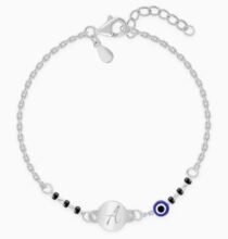 Silver Black-Bead Initial Bracelet 'A'