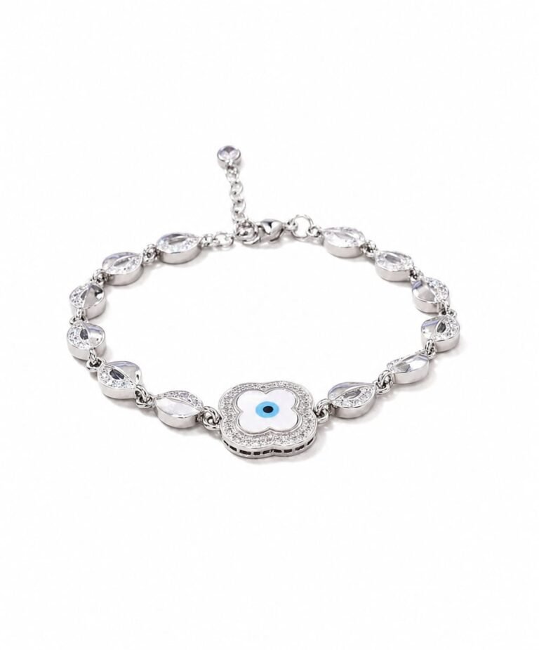 Silver Evil Eye Flower Braclet