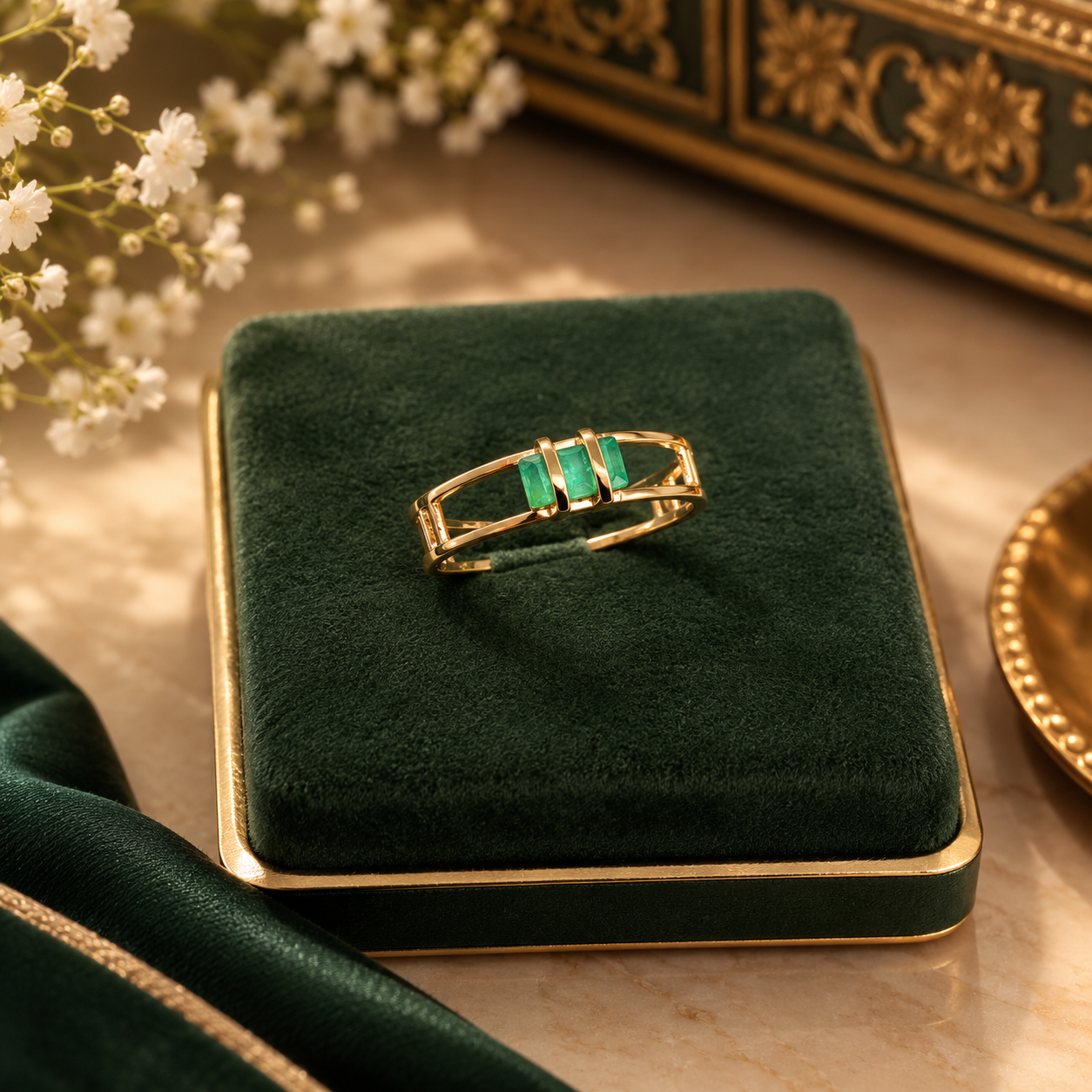 green stone silver gold plated