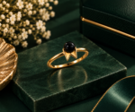 925 Silver Gold Plated Black Bead Ring