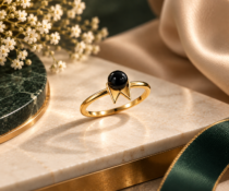 925 Silver Gold Plated Black Bead Ring